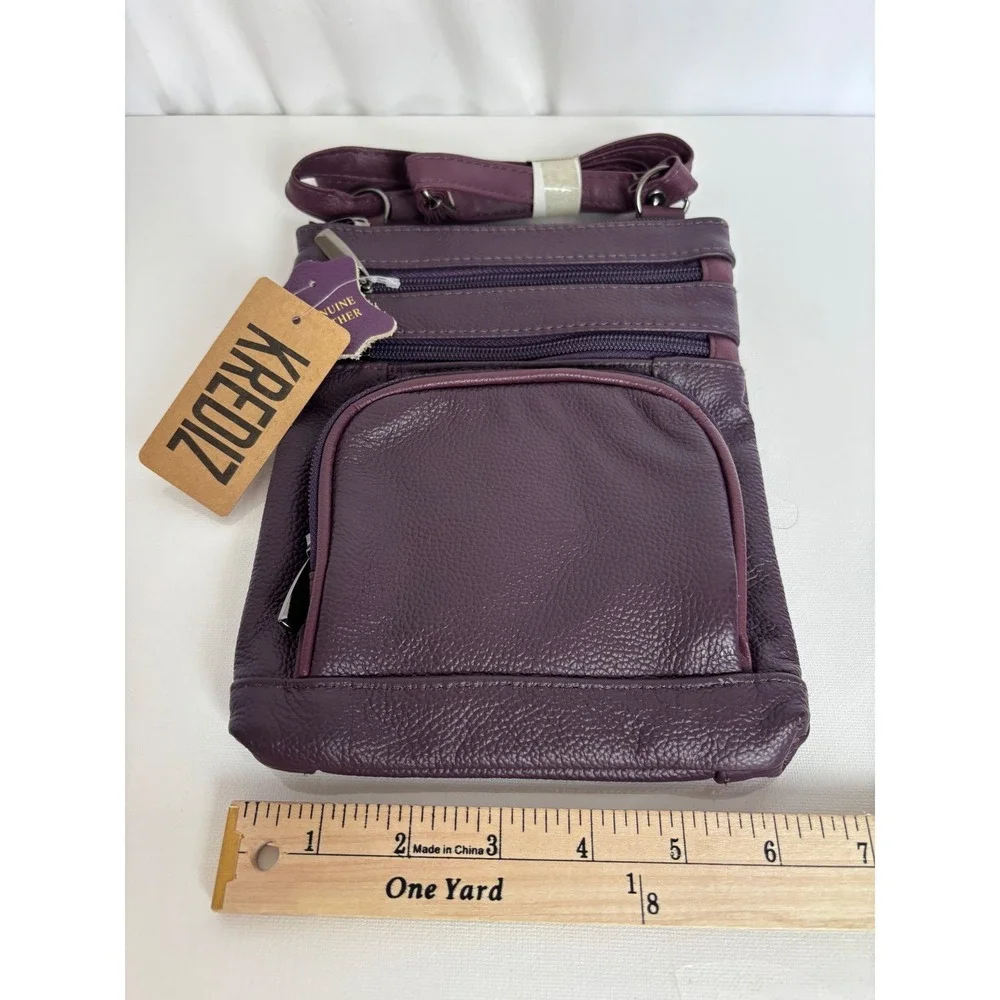 Krediz Purple Super‎ Soft Genuine Leather Crossbody Bag Organizer NWT